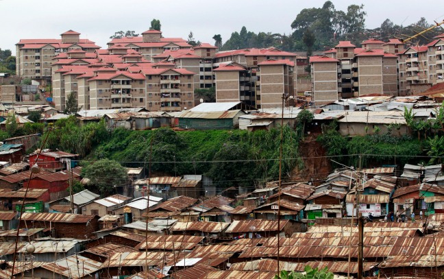 General view shows a government slum upgrading project near the sprawling Kibera slum in Nairobi